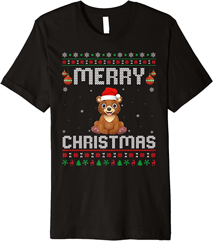 Bear Merry Xmas Design Matching Ugly Christmas Holiday Premium T-Shirt