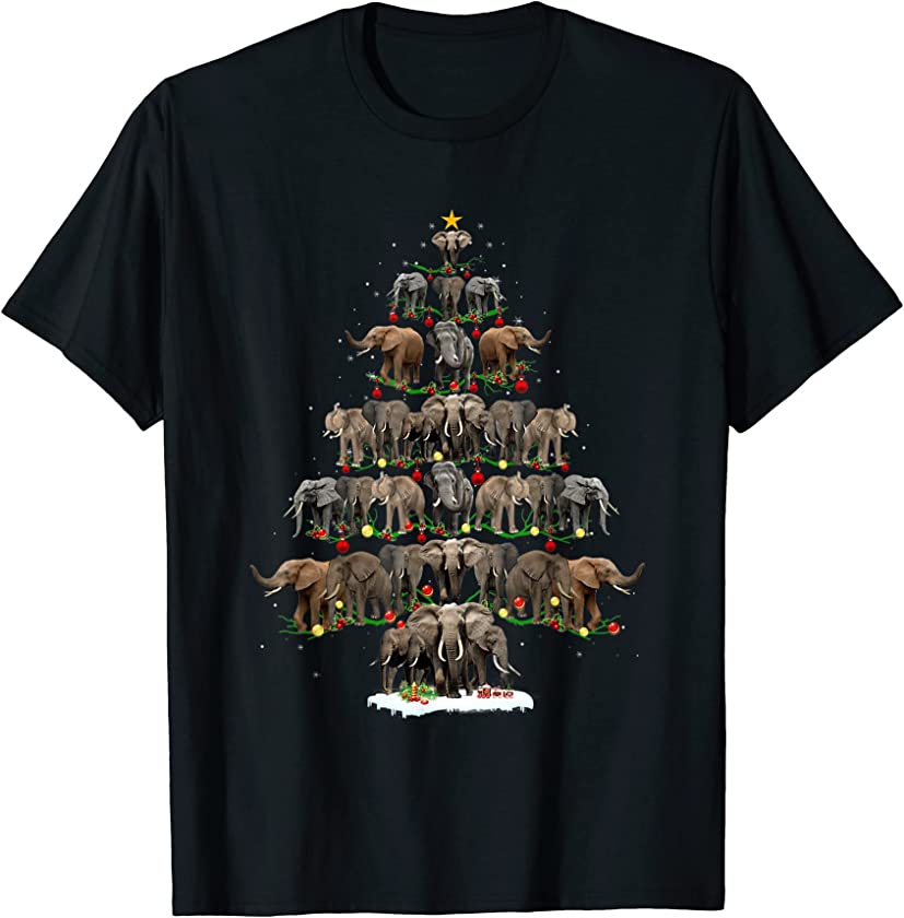 Funny Elephants Christmas Tree Tee Ornament Decor Gift T-Shirt