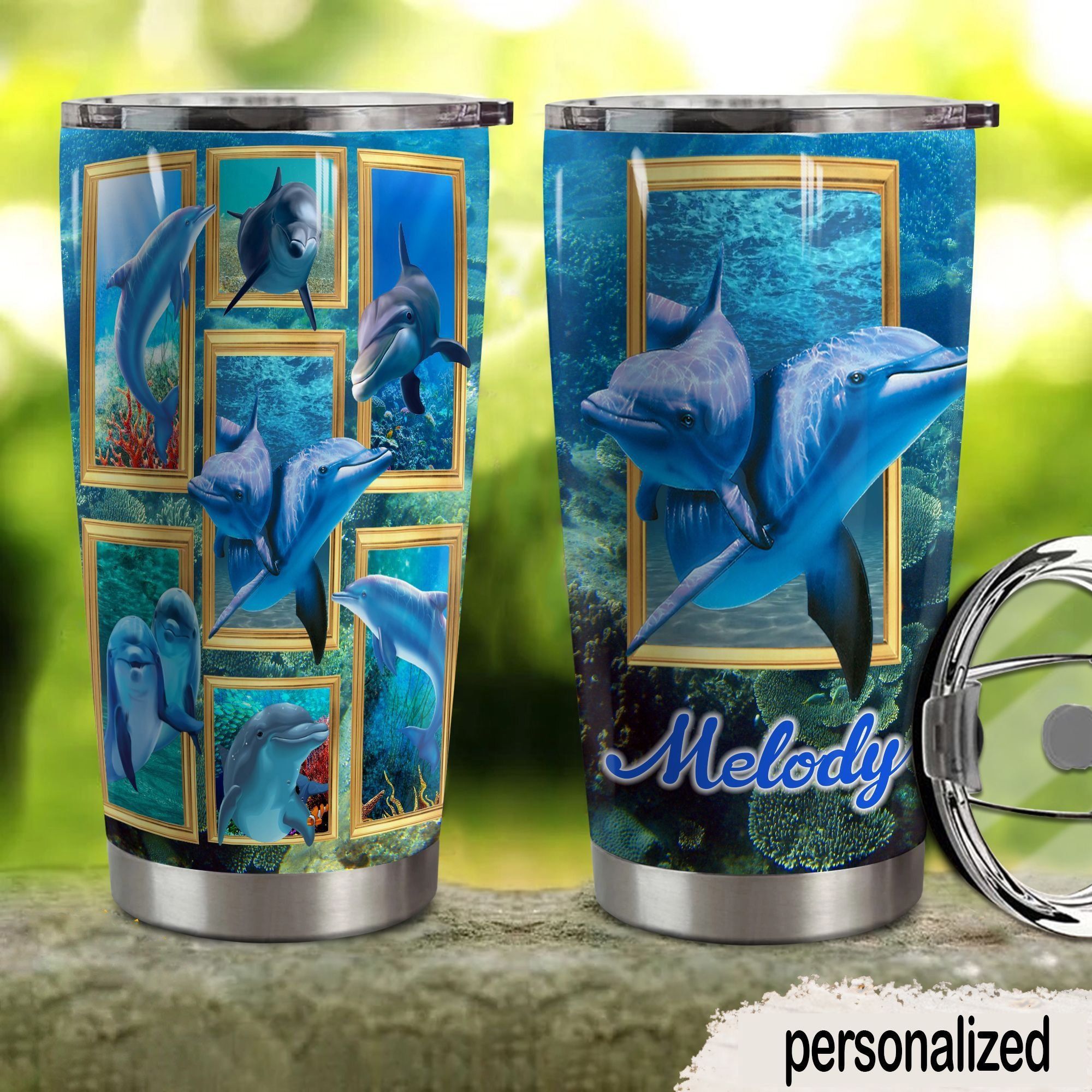 18KKANM-DOLPHIN PERSONALIZED NAME TUMBLER