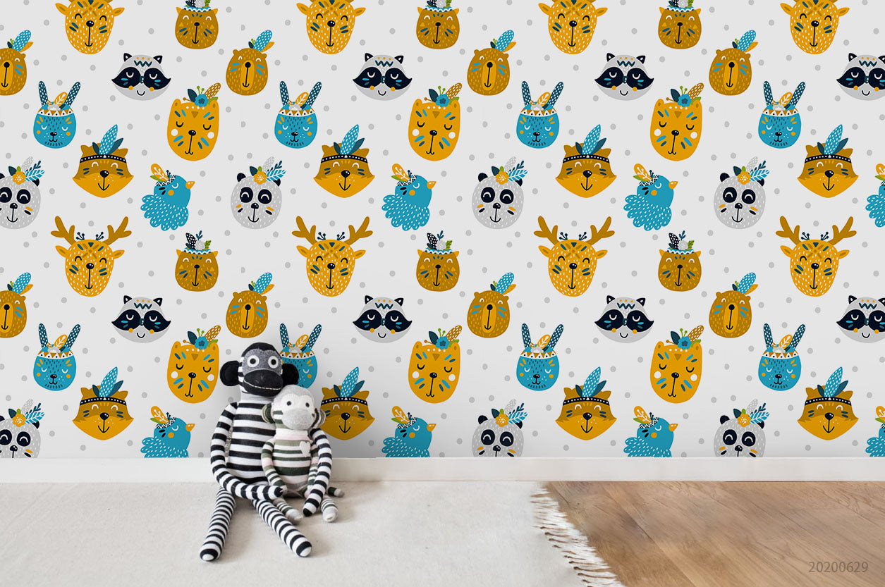 3D Cartoon Colorful Smiley Animal Pattern Wall Mural Wallpaper Lxl 313