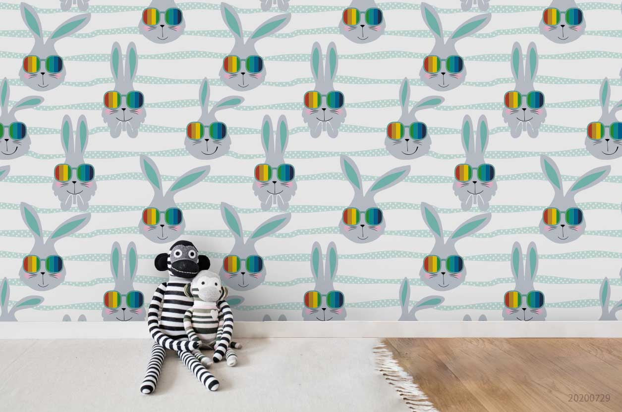 3D Cartoon Colorful Glasses Bunny Wall Mural Wallpaper Lxl 671