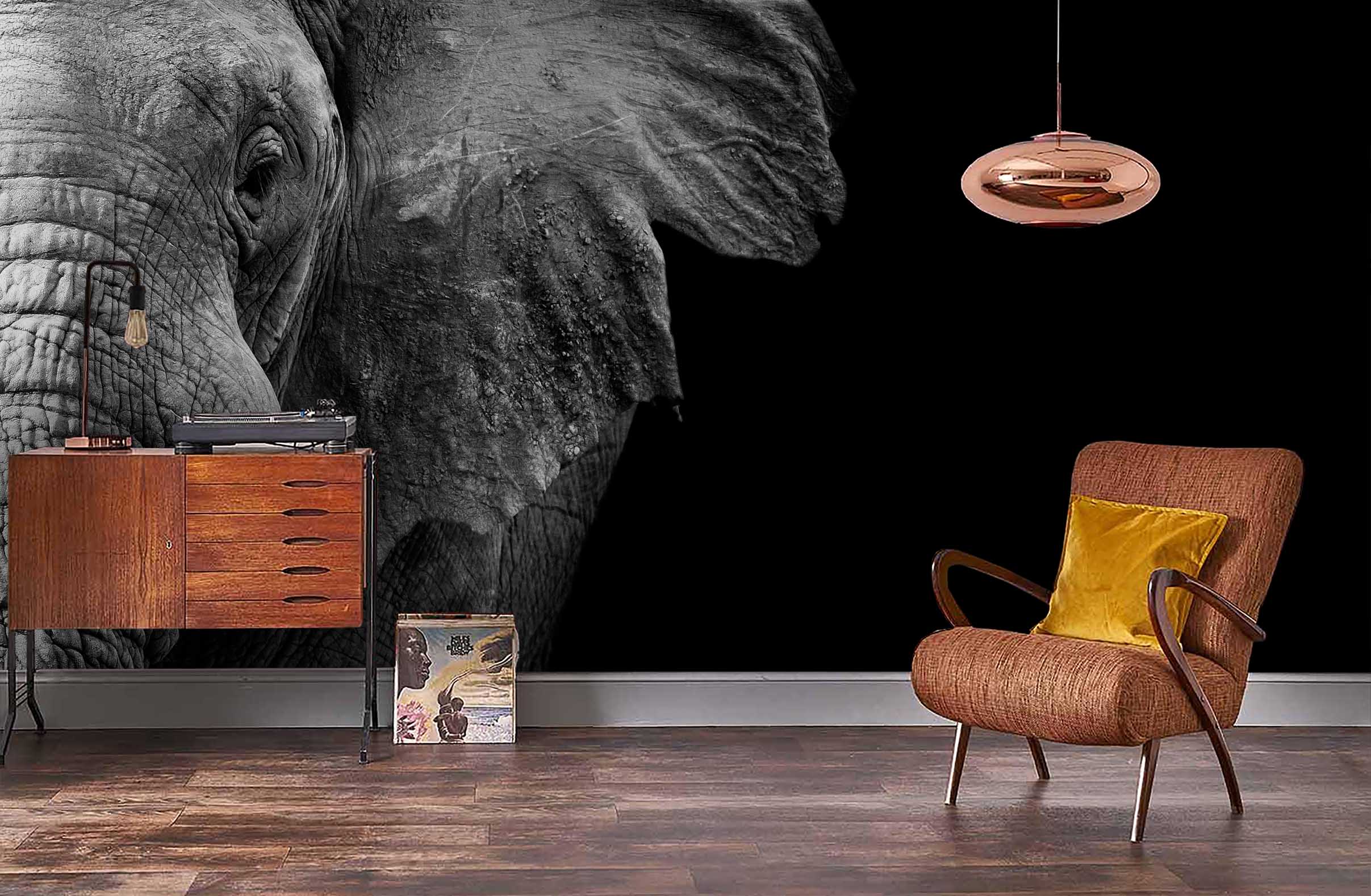 3D Black White Elephant Wall Mural Wallpaper 52