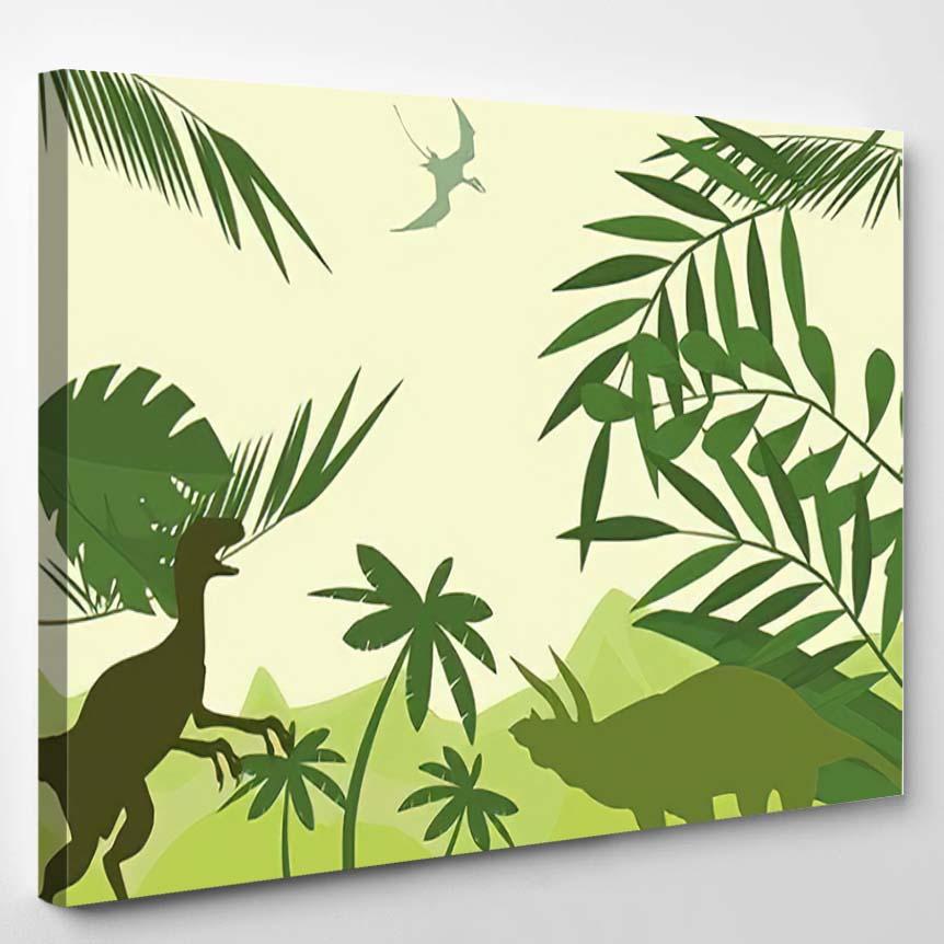 Prehistoric World Dinosaurs Age Vector Silhouettes – Dinosaur Animals Canvas Print