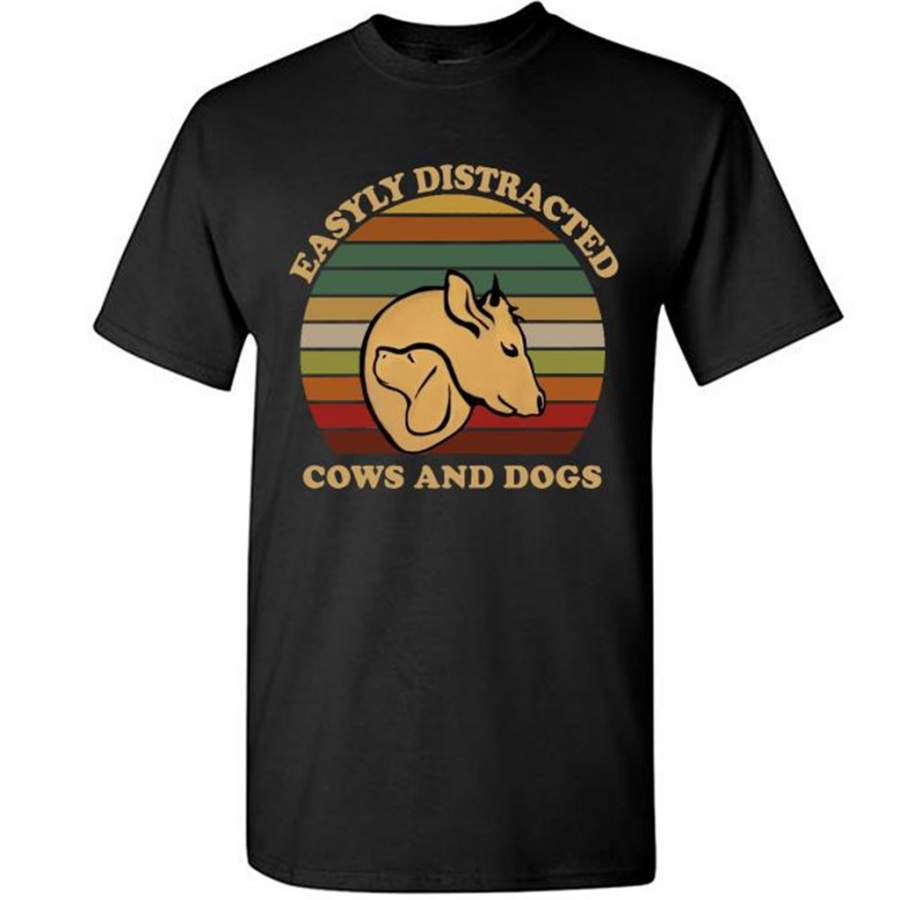 Easily Distracted By Cows And Dogs, Classic Vintage Retro – Gildan Short Sleeve Shirt