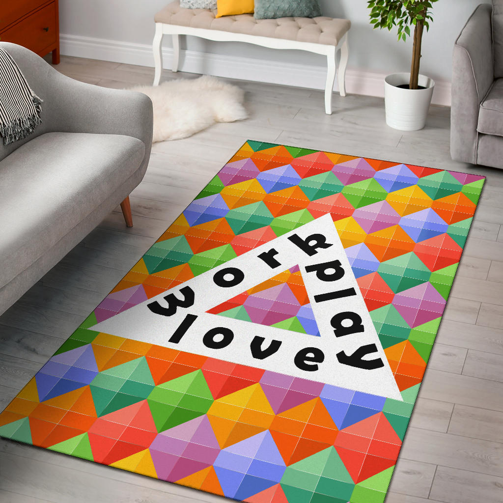 Work Play Love Triangle Colorful Background Area Rug Home Decor