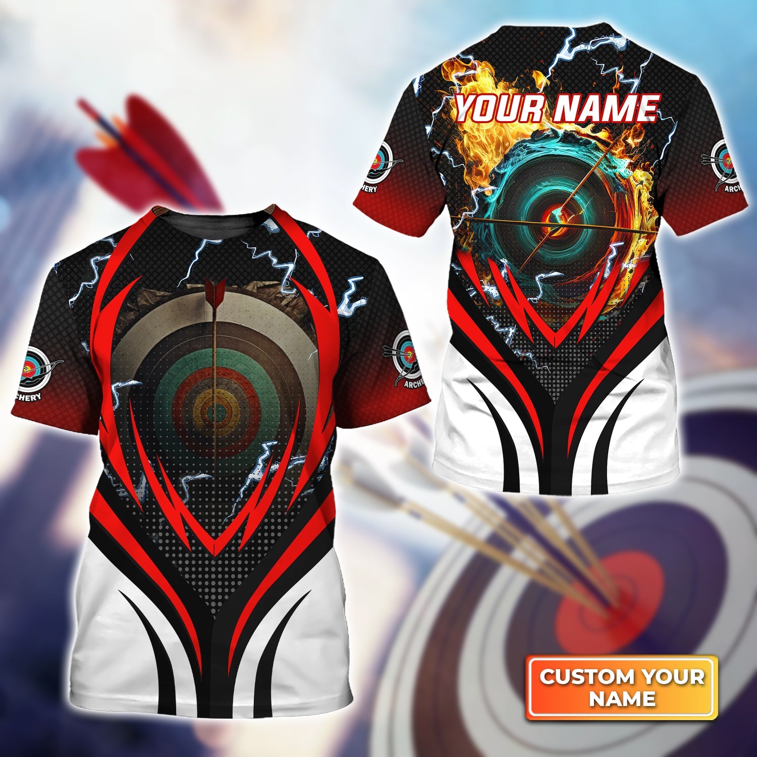 Archery Target Board On Flame Personalized Name 3D Tshirt, Gift For Archer