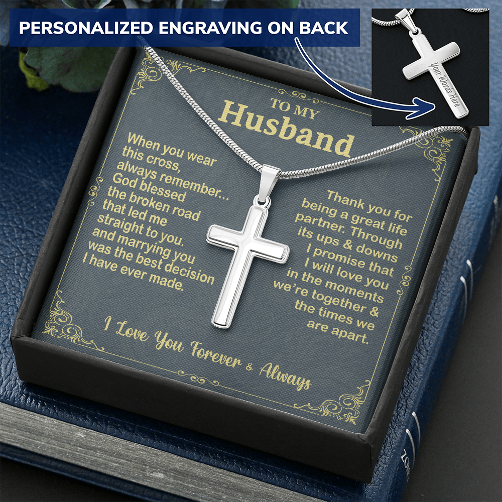 Personalized Cross Necklace - Gifts For Husband - Valentine'S Day Gift For Husband Father'S Day Gift For Him