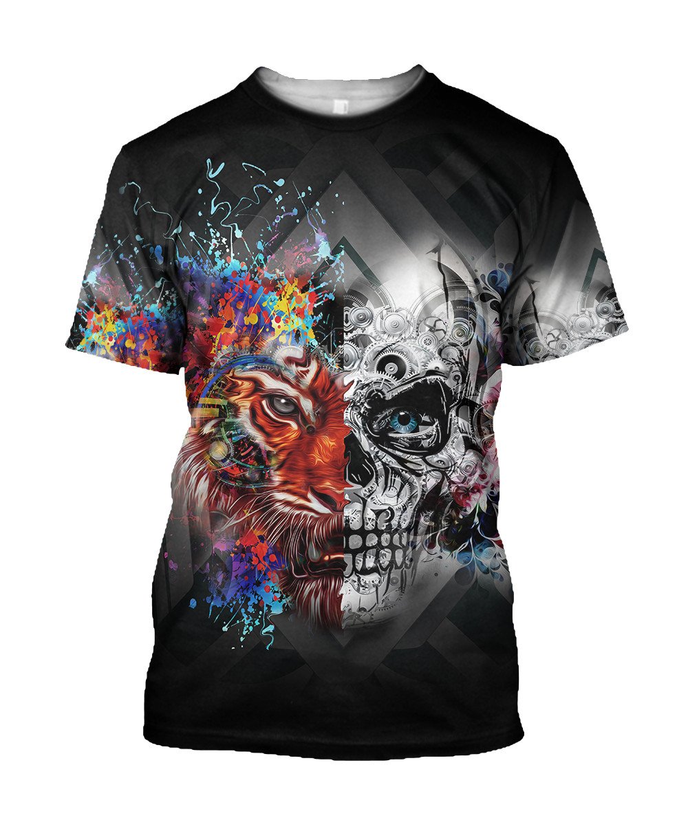 Unisex Tshirt All Over Print Skull Gifts Tiger And Skull Art Us Unisex Size Shirt