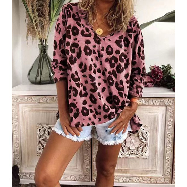 Long Sleeve Casual Loose Plus Size 5XL Leopard Print t-shirt