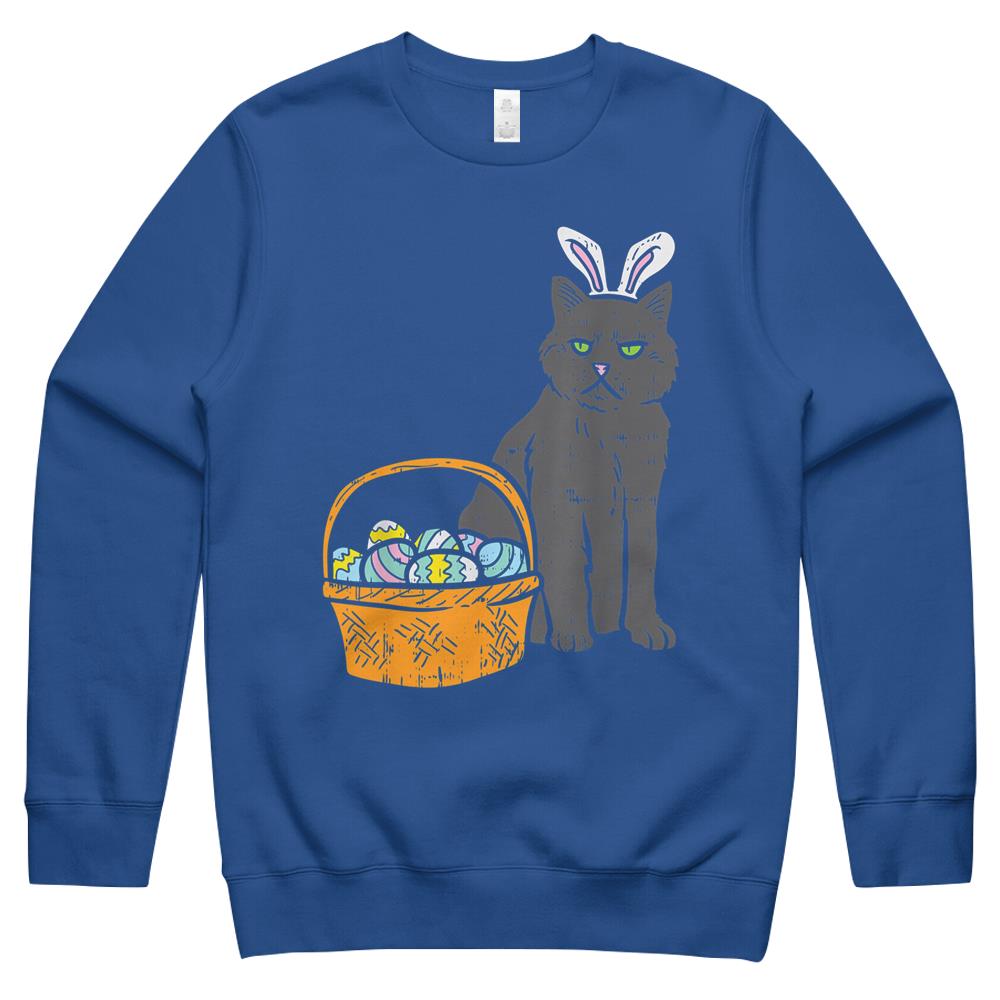 Black Cat Bunny Ears Eggs Basket Easter Pet Lover Gift Crewneck Sweatshirt