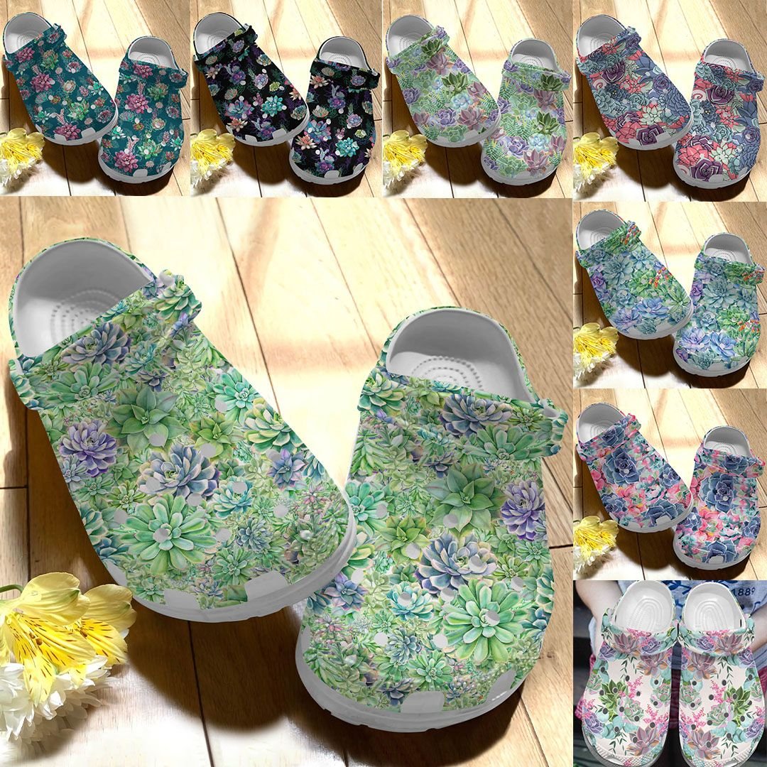 Succulent Personalize Clog, Custom Name, Text, Fashion Style For Women, Men, Kid, Print 3D Succulent Garden Painting