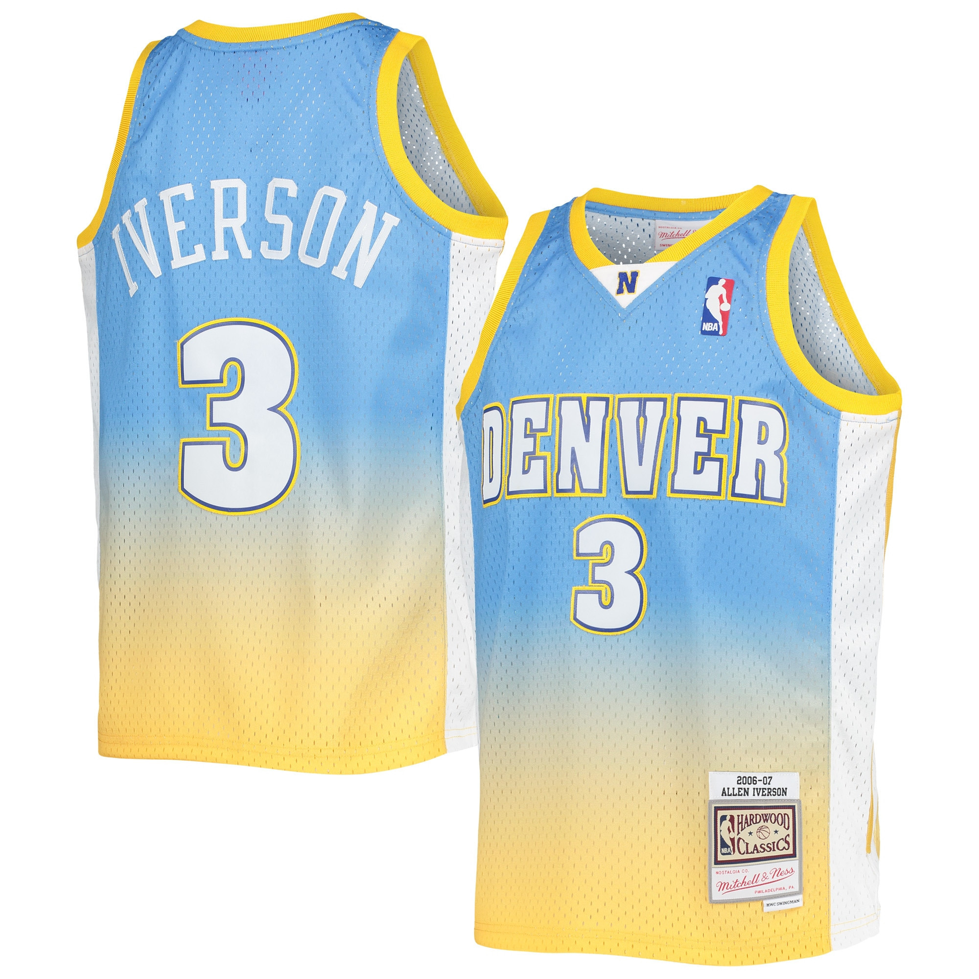 Allen Iverson Denver Nuggets Mitchell & Ness 2006-07 Hardwood Classics Fadeaway Swingman Jersey – Powder Blue/gold NBA