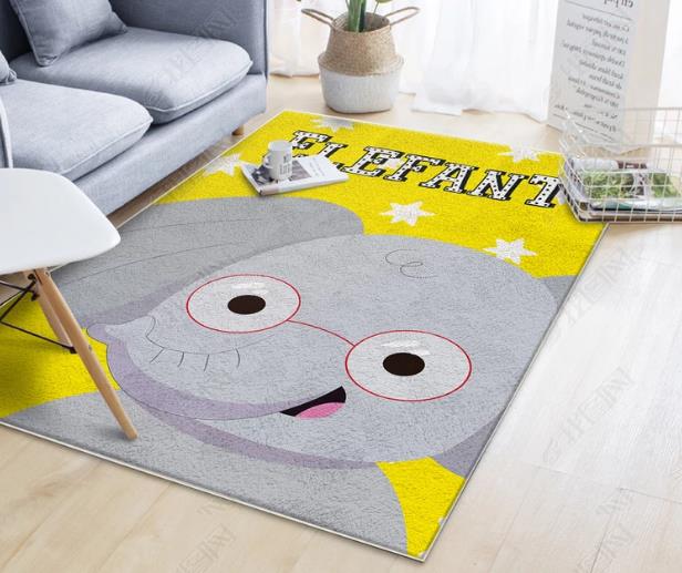 3D Cartoon Elephant Yellow Non-Slip Rug Mat 3