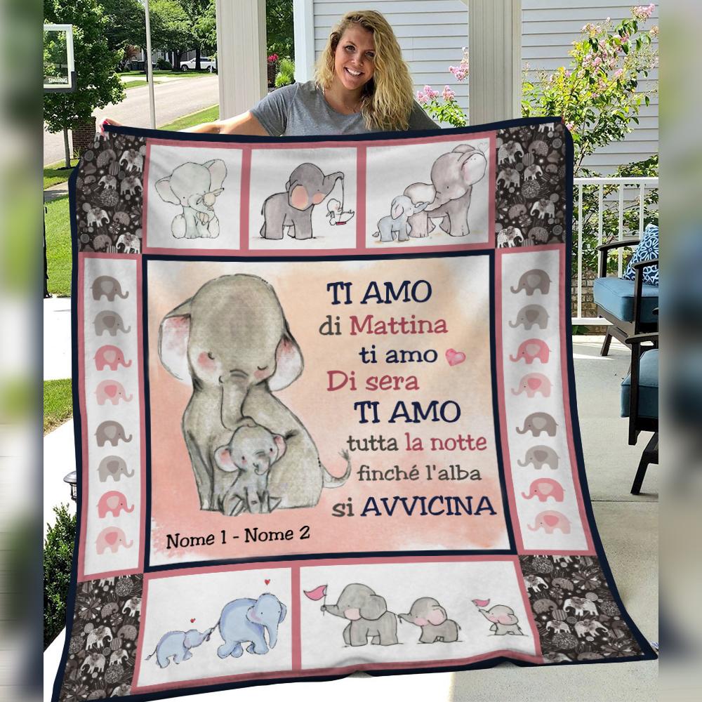 [Personalized Name] Elephant Mom Grandma Italian Elefante Mamma Nonna Fleece Blanket, Sherpa Blanket, Gift For Parent, Family Member, Friends Gift, Christmas Gift, Home Decor, Home Living