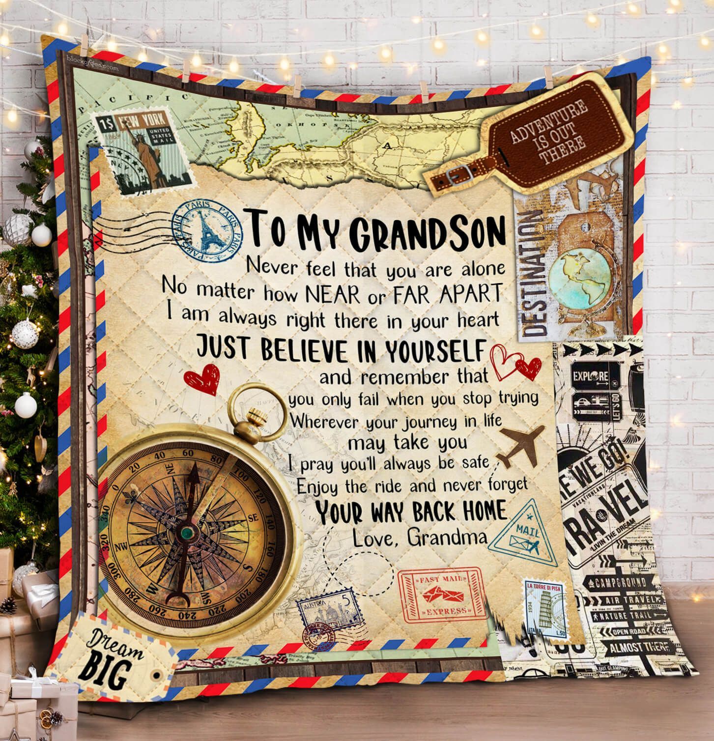 To My Grandson. Never Forget Your Way Back Home Quilt Blanket