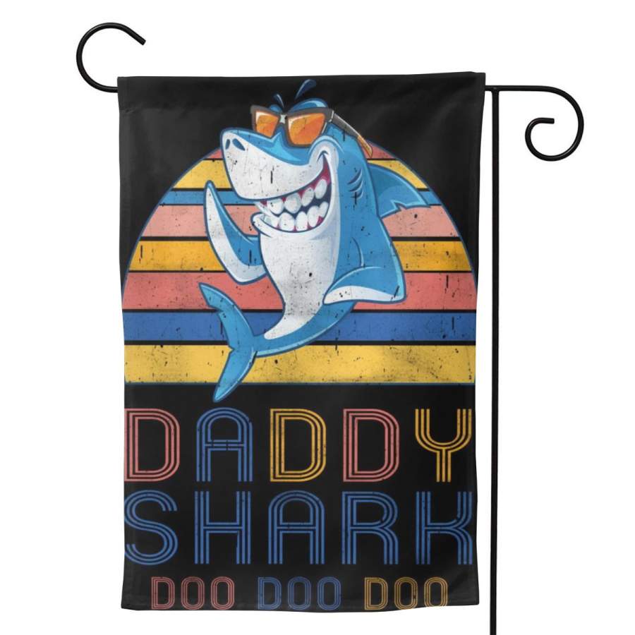 2 Pcs Garden Flag Retro Vintage Daddy Shark Doo Poster 12.5″x18″ -Mothers Day, Birthday Gifts for Mom, Dad, Wife, Husband, Daughters, Grandma, Friends