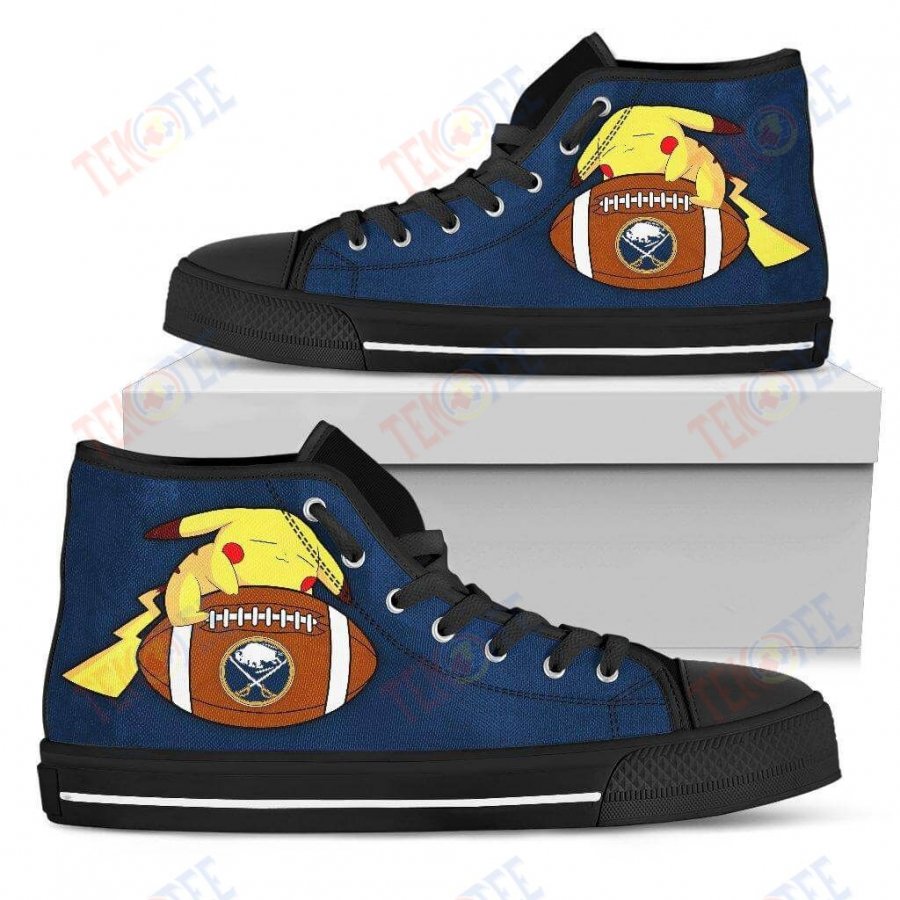 Mens Womens Buffalo Sabres High Top Shoes Pikachu Laying On Balltop Quality TMT652