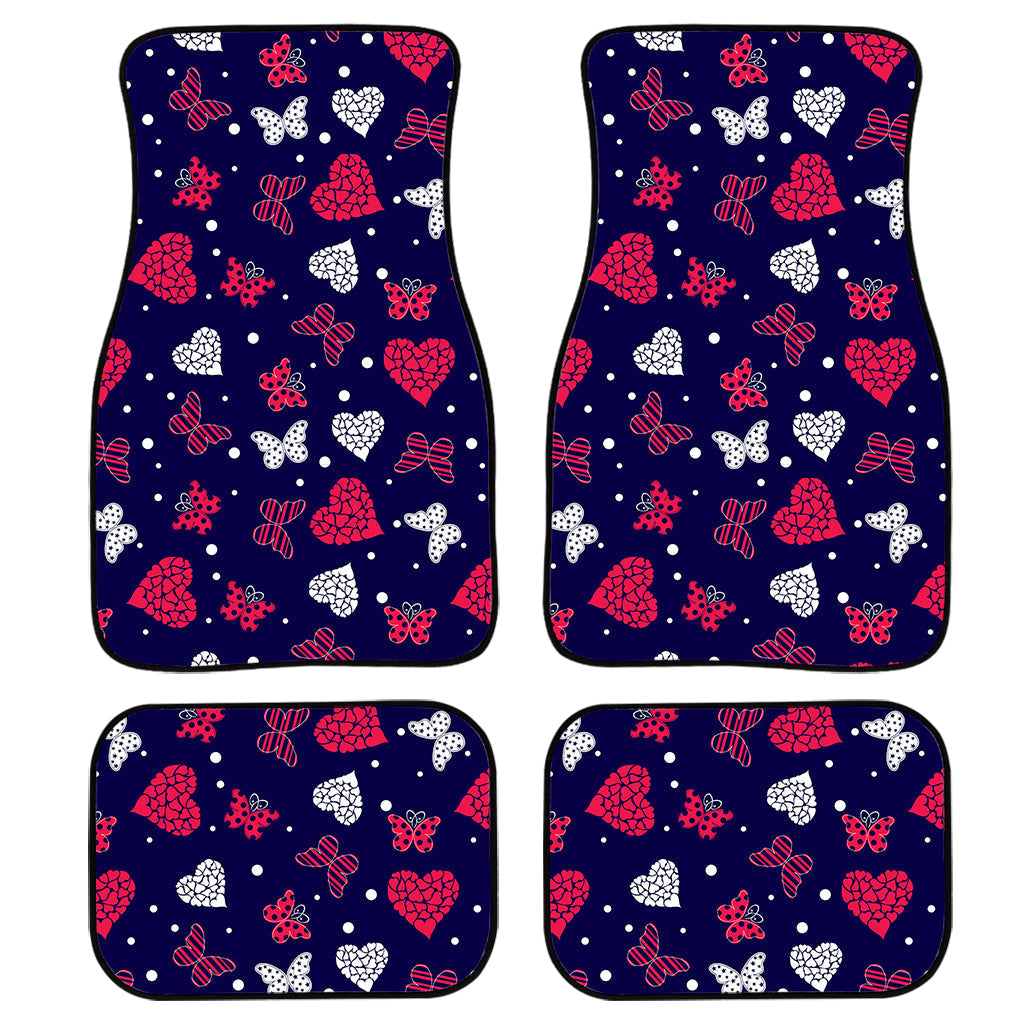 Girly Heart And Butterfly Pattern Print Front And Back Car Floor Mats, Front Car Mat