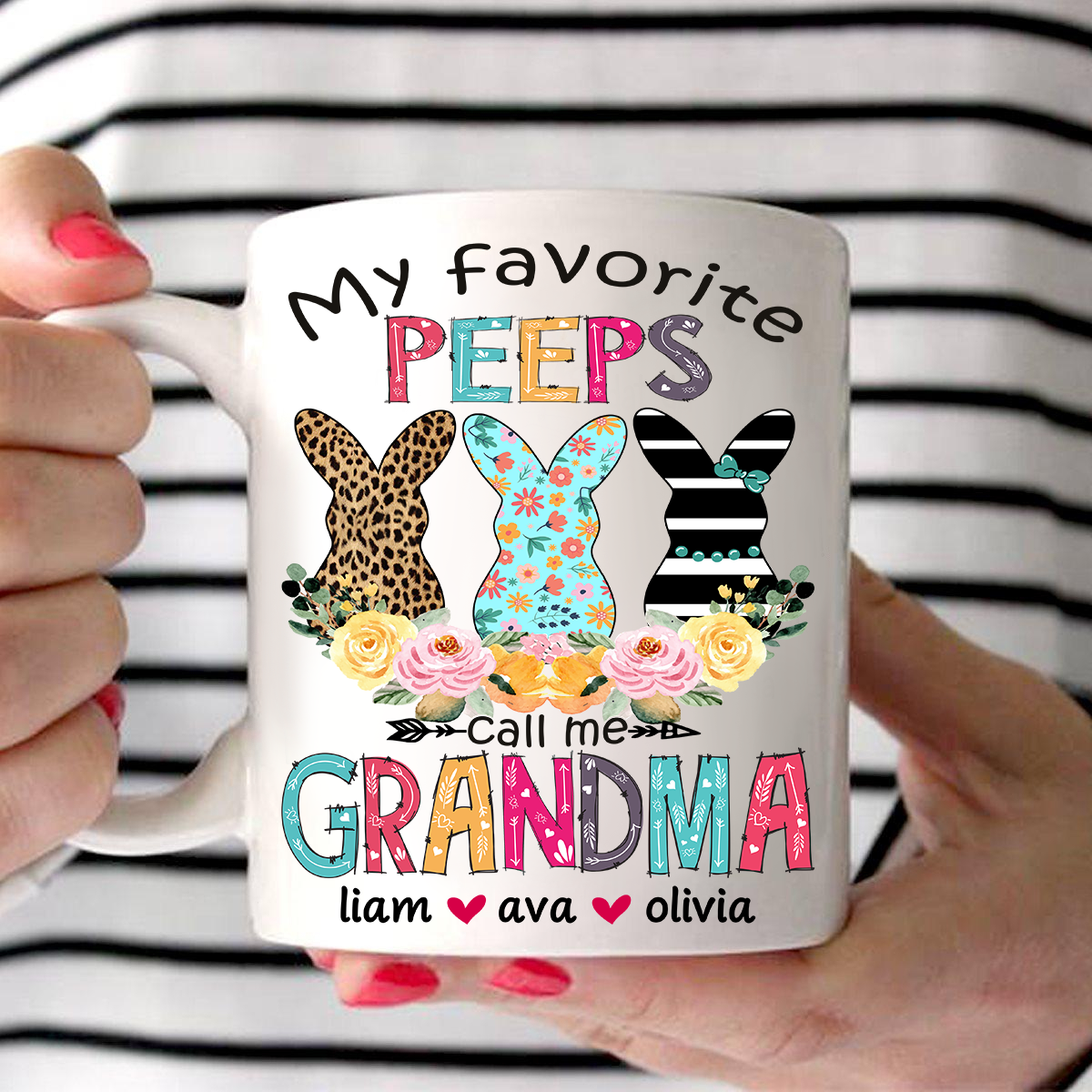 Apayprint -My Favorite Peeps Call Me Grandma,Nana, Gammie, Mimi, Gigi Life, Grandkid’s Name | Personalized T-Shirt, S – 5XL, White Grey Pink Blue Black