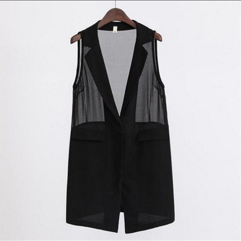 2022 Summer Vest Jacket Women Clothing 5XL Black Chiffon Sleeveless Blazers Outerwear Female Transparent Casual Waistcoat aq235 alx