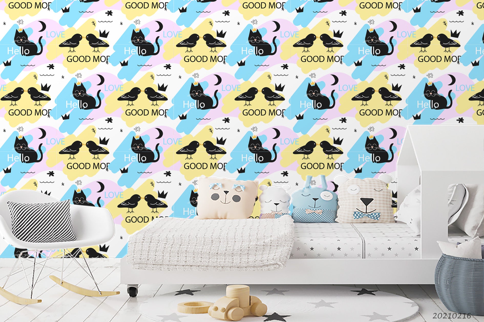 3D Hand Drawn Animal Cat Bird Wall Mural Wallpaper Lqh 438