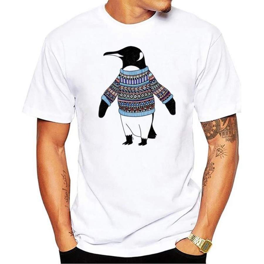 Summer Men’s Fun Penguin Print T-Shirt Fashion Novelty Short-Sleeve T-Shirt Top Mens Clothing