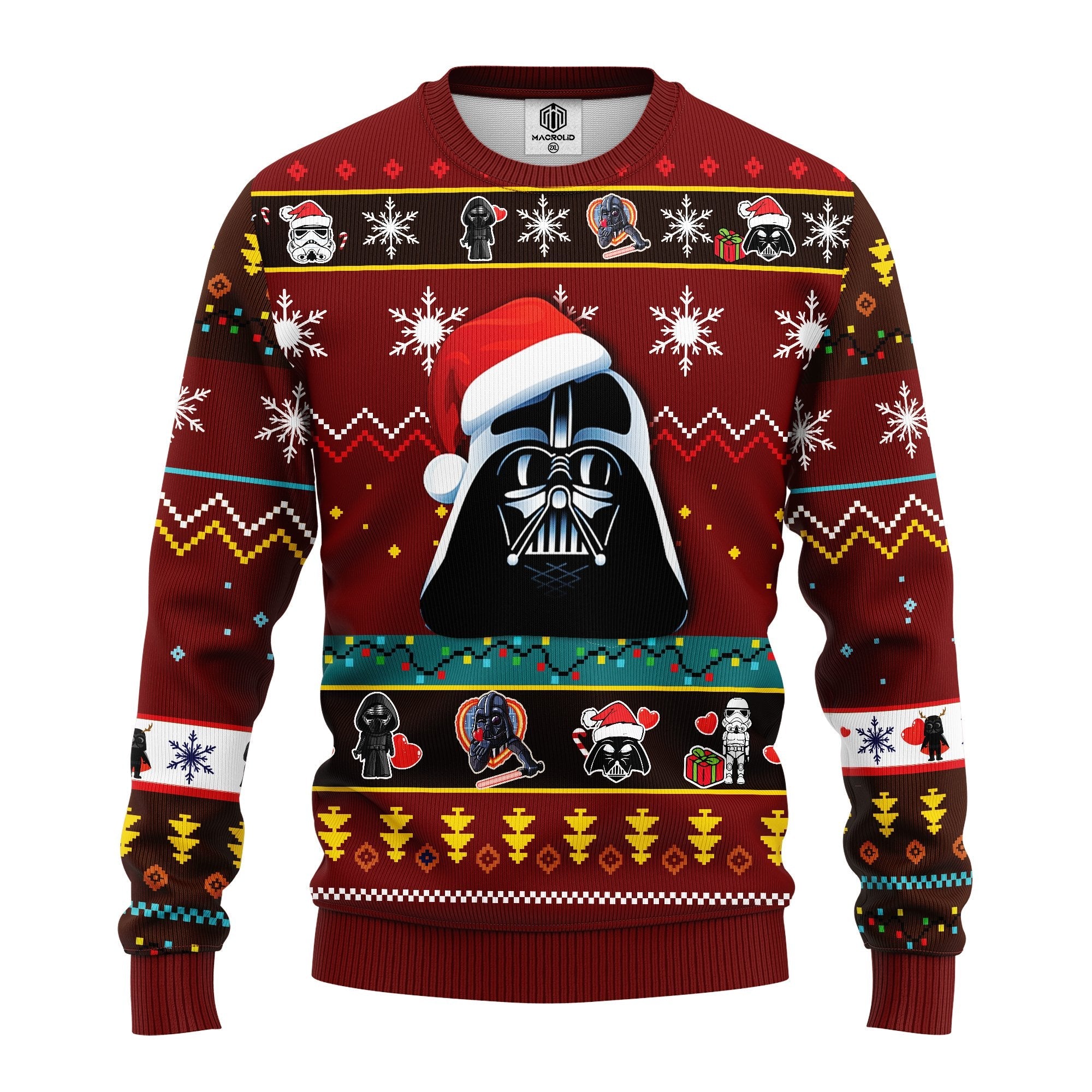 Unifinz Sw Christmas Sweater Darth Vader Pattern Red Ugly Sweater 2022