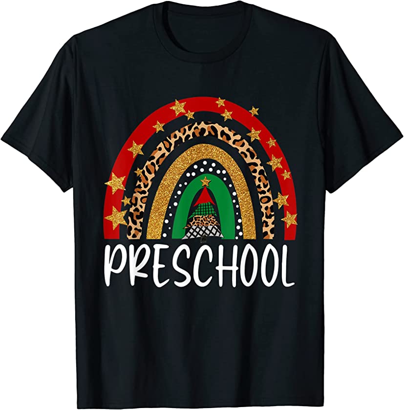 Preschool Teacher Christmas Funny Rainbow Leopard Buffalo T-Shirt