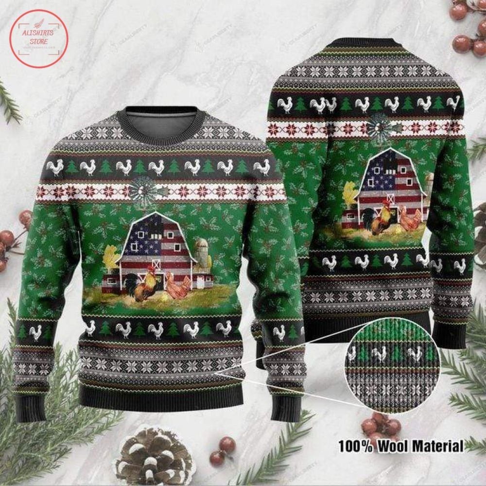 American Flag Farmers Chickens Christmas Ugly Sweater – Diosweater