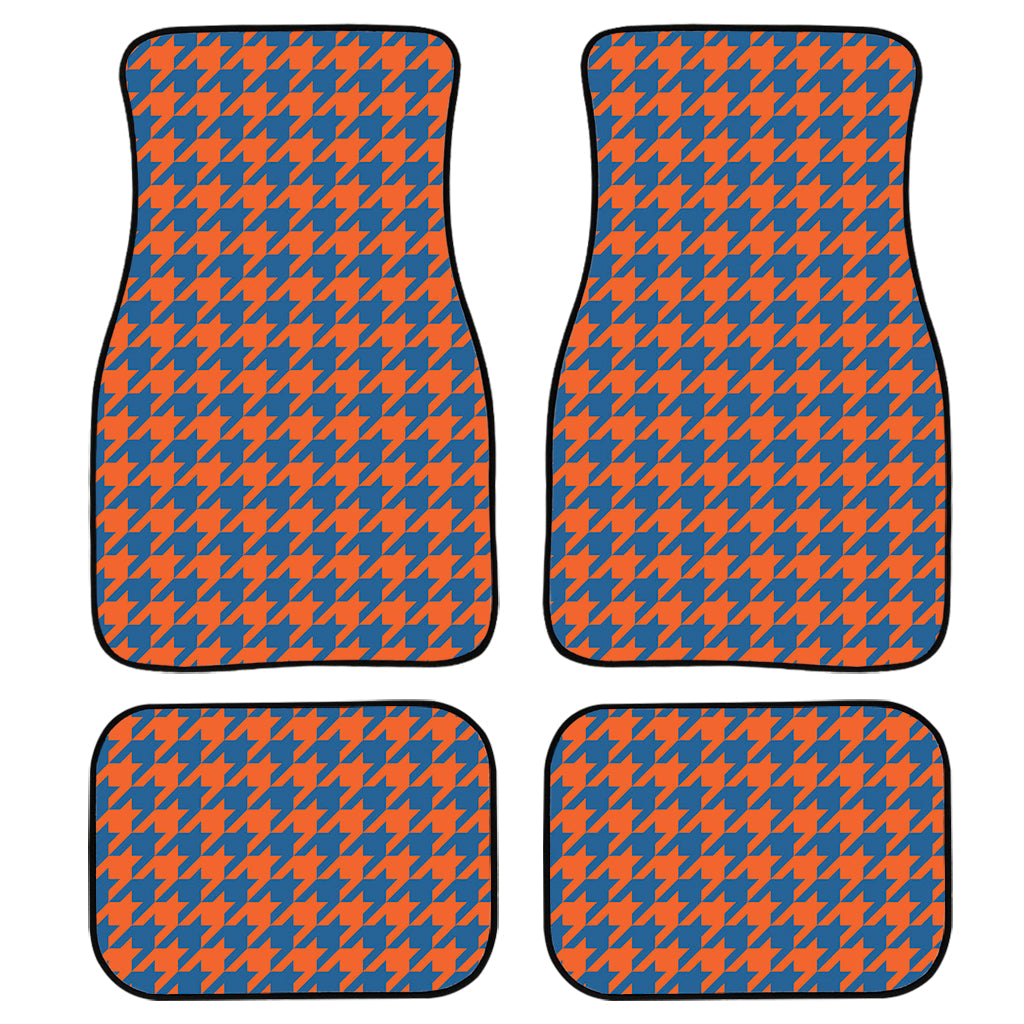 Orange And Blue Houndstooth Print Front And Back Car Floor Mats, Front Car Mat