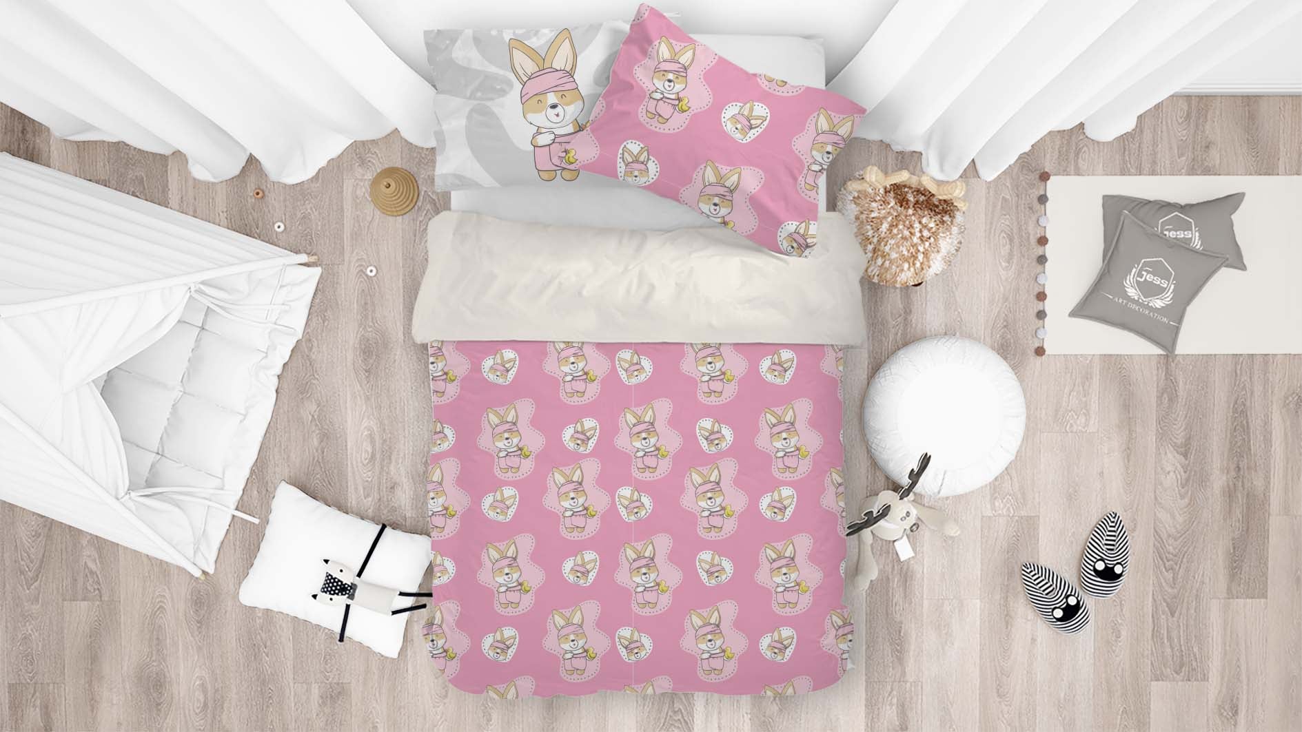 3D Pink Puppy Duck Quilt Cover Set Bedding Set Pillowcases 12