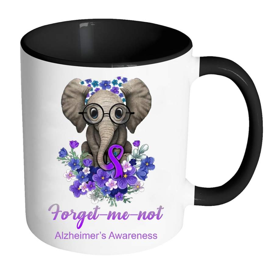 Forget Me Not Alzheimer Awareness Elephant Flower – Full-Wrap Coffee Colors Accent Mug