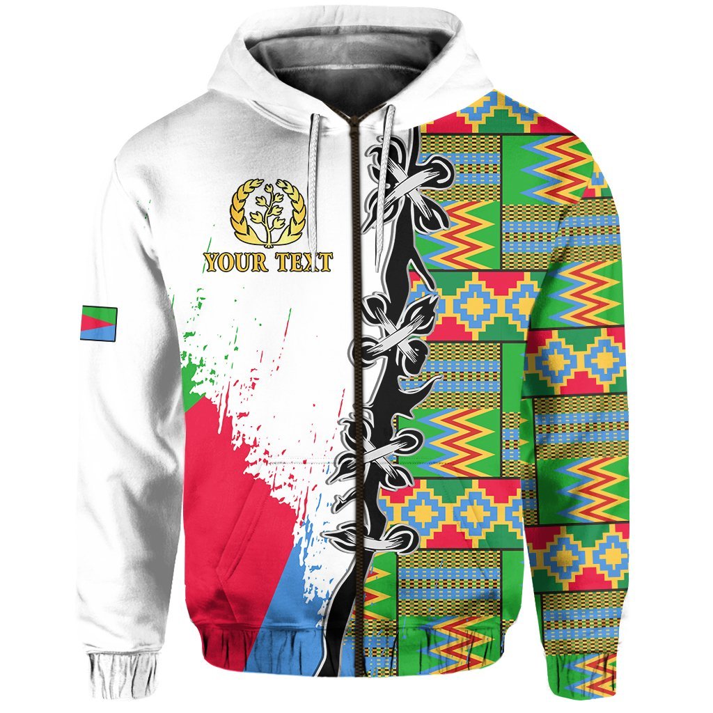 (Custom Personalised) Eritrea Special Knot Zip Hoodie African Pattern Version White Lt13