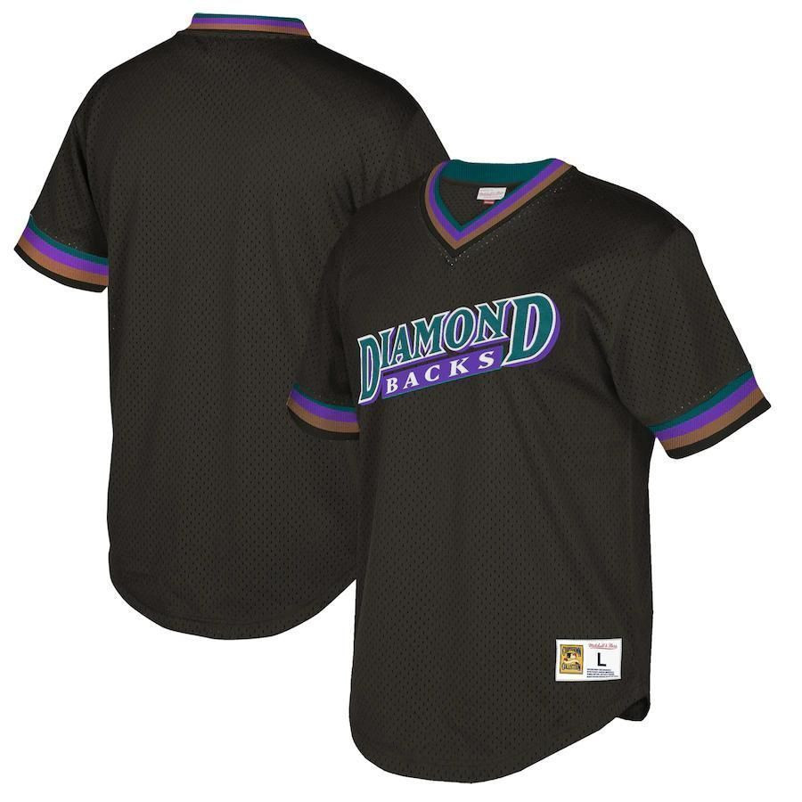 Arizona Diamondbacks Jersey, Mitchell And Ness Big And Tall Cooperstown Collection Mesh Wordmark V-neck Jersey – Black