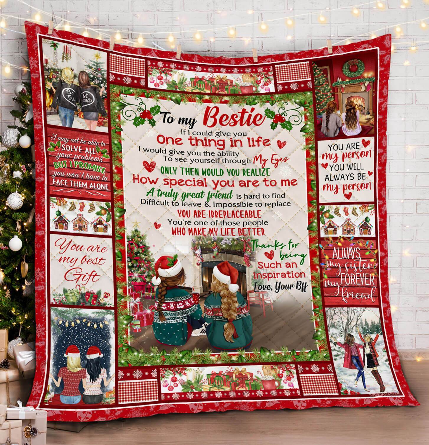 To My Bestie My Best Friend Merry Christmas Quilt Blanket Bestie Best Friend Gift Decor Christmas Decor Gifts Ideas Christmas Presents Xmas Noel