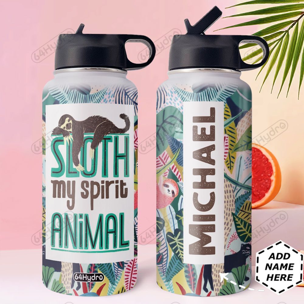 Sloth Spirit Animal Personalized Dns0411005 Stainless Steel Bottle With Straw Lid