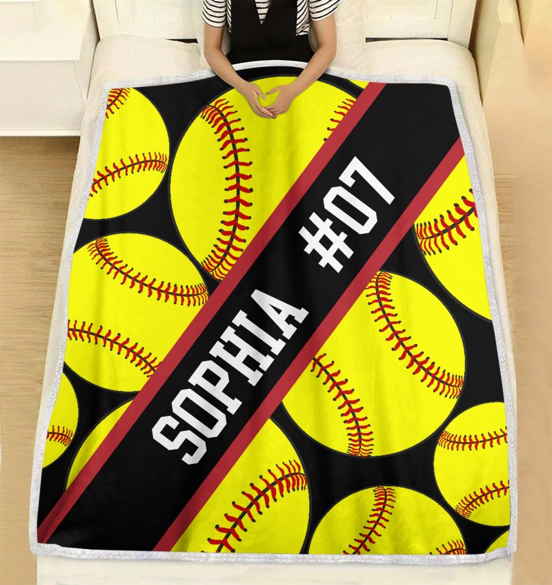 Personalized Custom Softball Blanket, Gift For Softball Player, Softball Kid, Custom Name Blanket