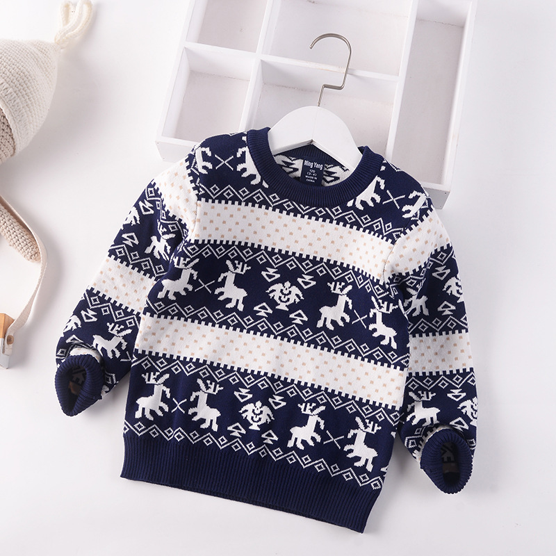 2022 new Autumn Winter Kid Christmas Sweater jumper Coat Children Clothing Baby Deer Thick Wool Top Boy Knitted Pullover 2-7y alx