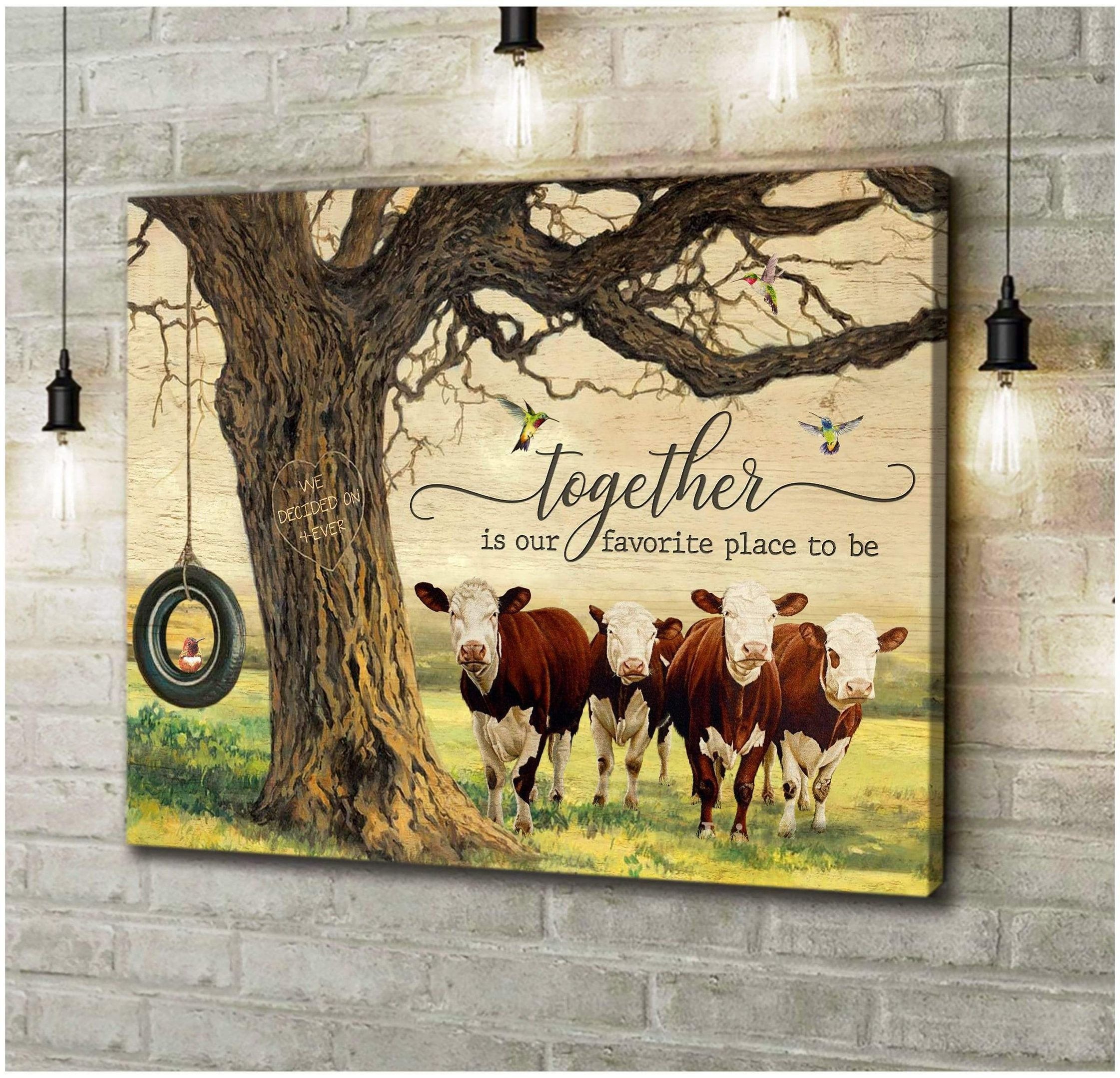 Canvas – Hereford Cows – Together Gift For Family, Wall Art Decor, Canvas Print, Home Decor