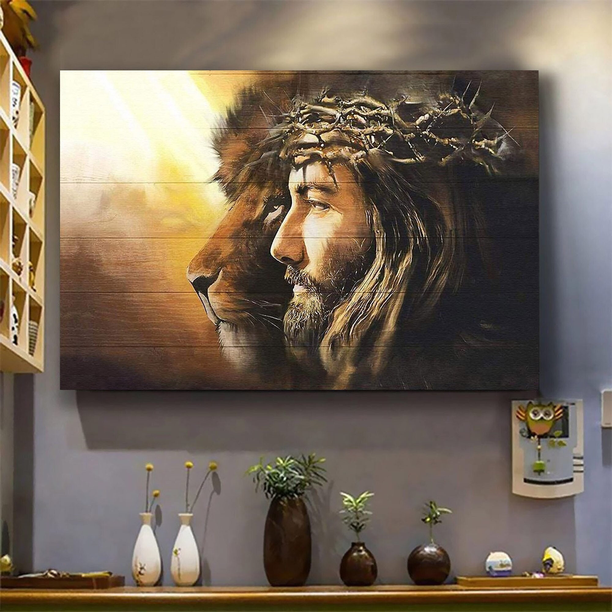 & Canvas | Jesus And Lion Canvas, | God Canvas, Lion Communion Gift | Christian Canvas | Wall Art Decor, Home Decor