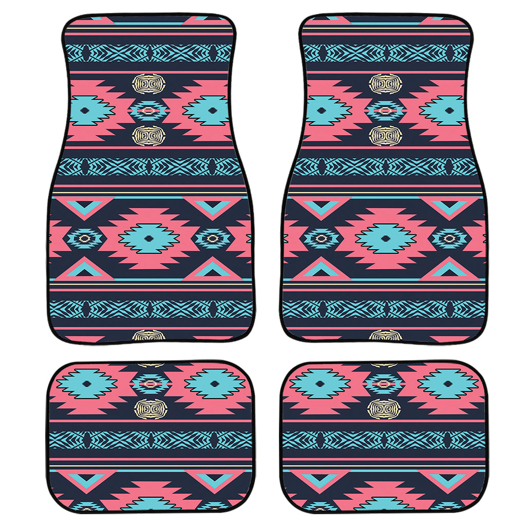 Pink And Blue Southwestern Pattern Print Front And Back Car Floor Mats, Front Car Mat