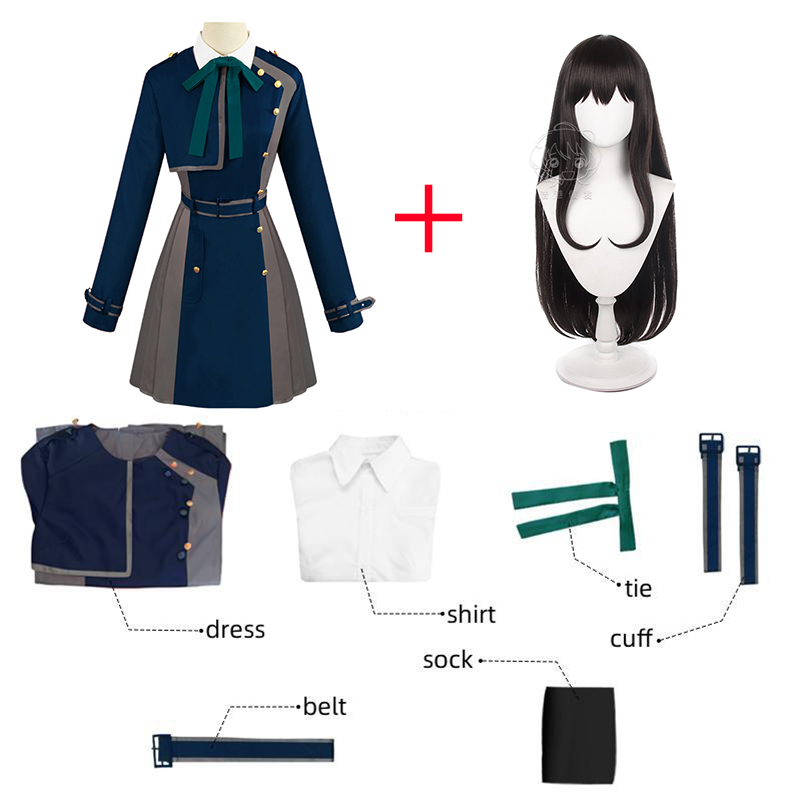 Anime Lycoris Recoil Cosplay Costume Nishikigi Chisato Inoue Takina Cosplay Dress Uniform Wig Suit Halloween Costumes for Women alx