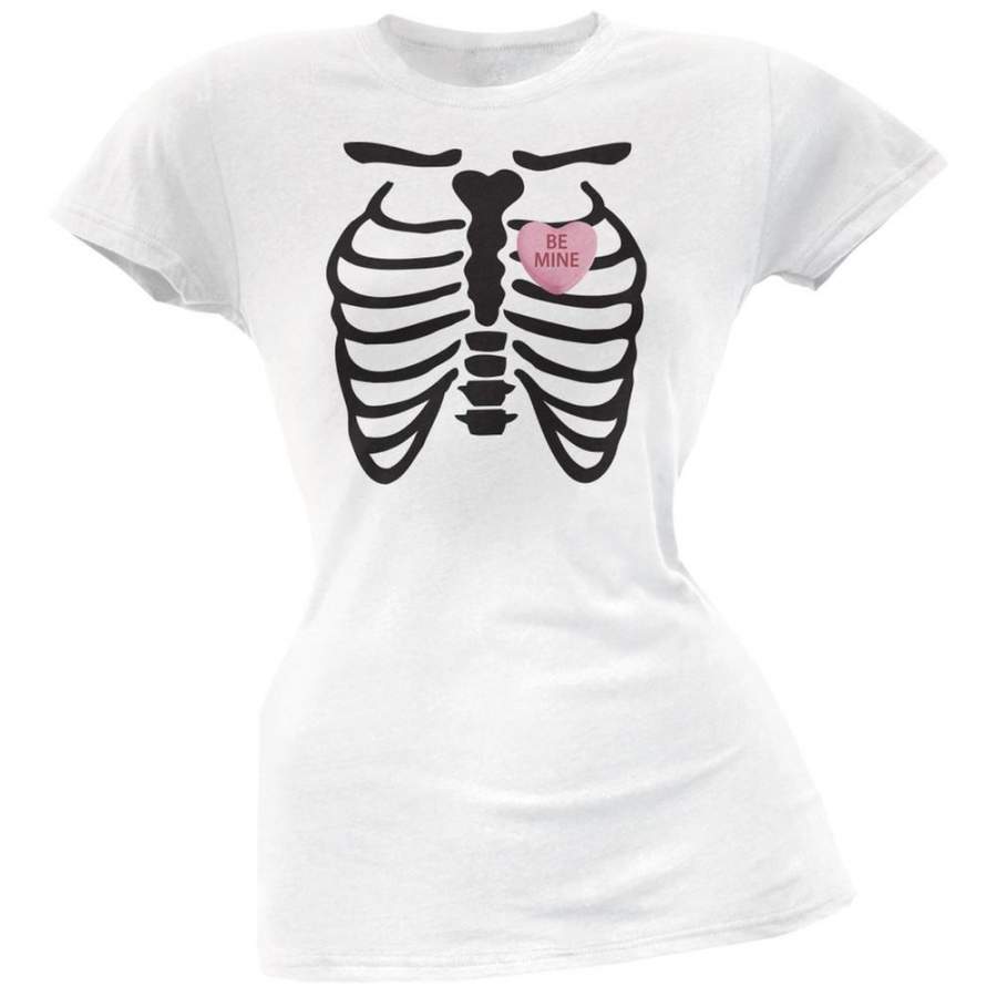 Skeleton Be Mine Candy Heart White Soft Juniors T-Shirt