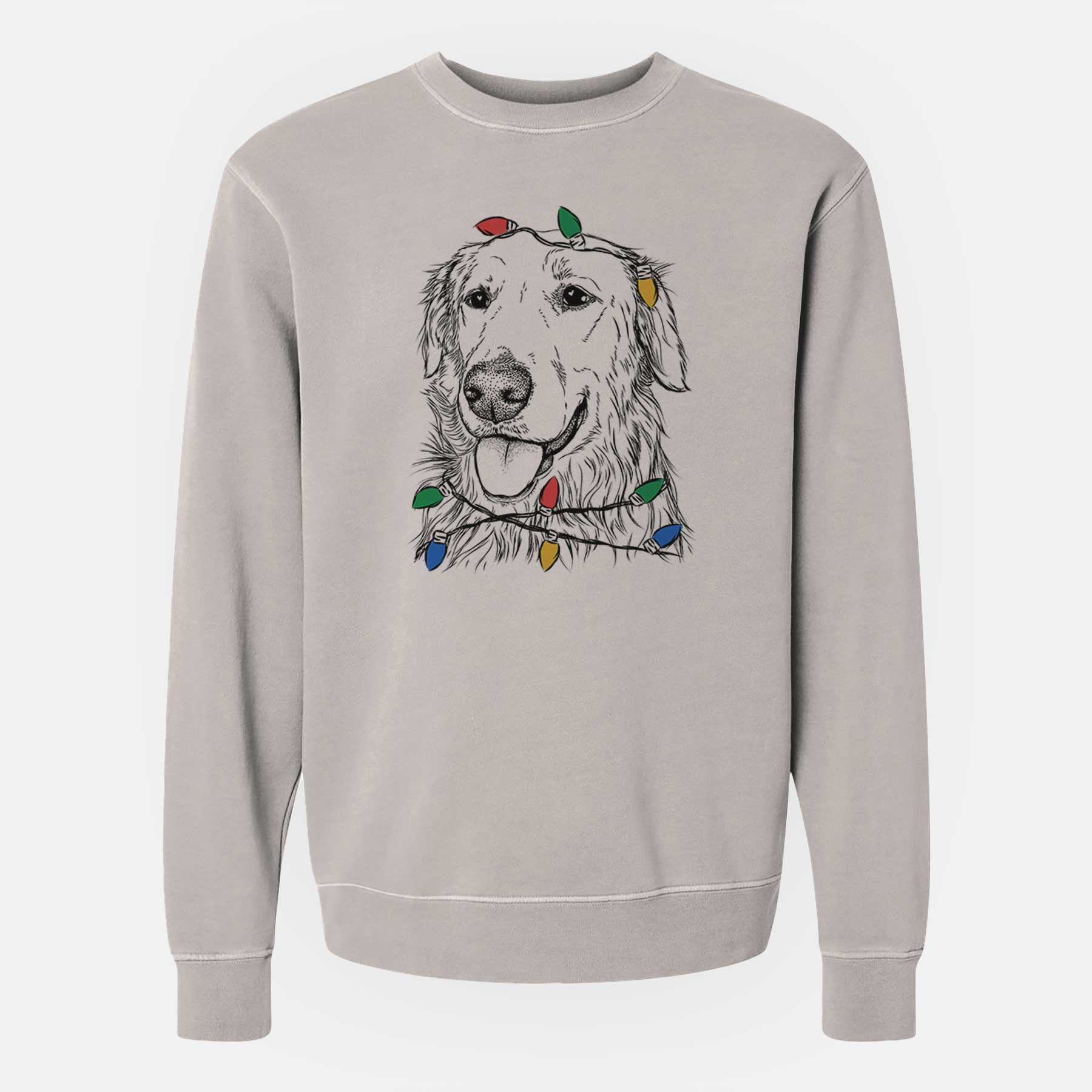 Christmas Lights Hopper The Golden Retriever – Unisex Pigment Dyed Crew Sweatshirt