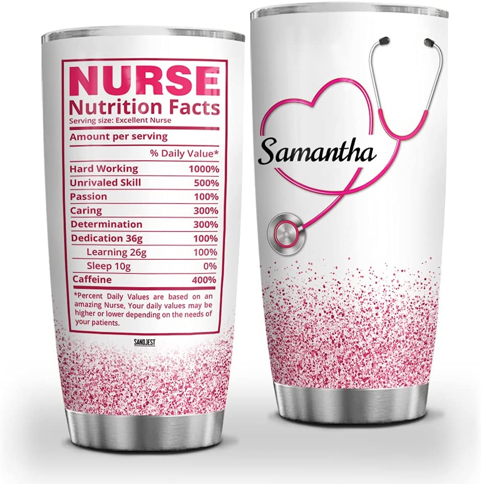 20 Oz Tumbler  Personalized Nurse Nutrition Facts Stethoscope Tumbler Cup With Lid Vacuum Insulated Travel Mug 20Oz 30Oz Birthday Christmas (Pink 3)