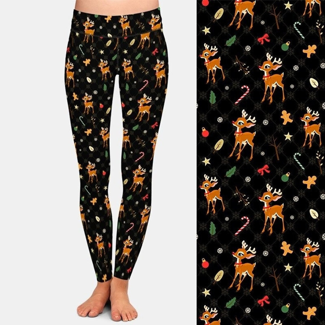 Christmas Leggings, Reindeer Candy Cane Christmas Legging For Sports, Yoga, Workout Fitness, Women Gift