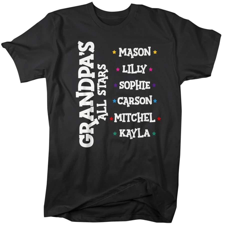 Personalized Grandpa T-Shirt Grandpa’s All Stars Shirts Names Grandchildren Papa Gift Idea