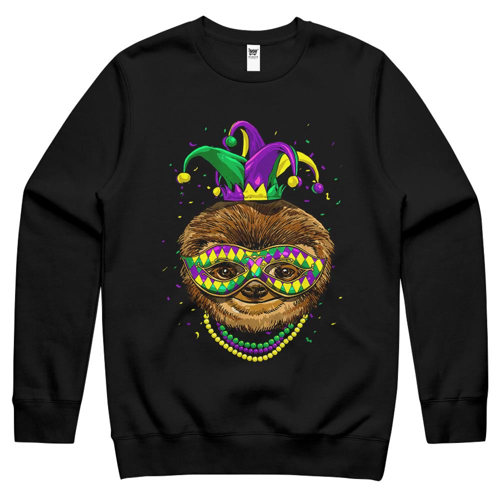 Sloth Animal Lover Cute Mardi Gras Carnival Jester Crewneck Sweatshirt