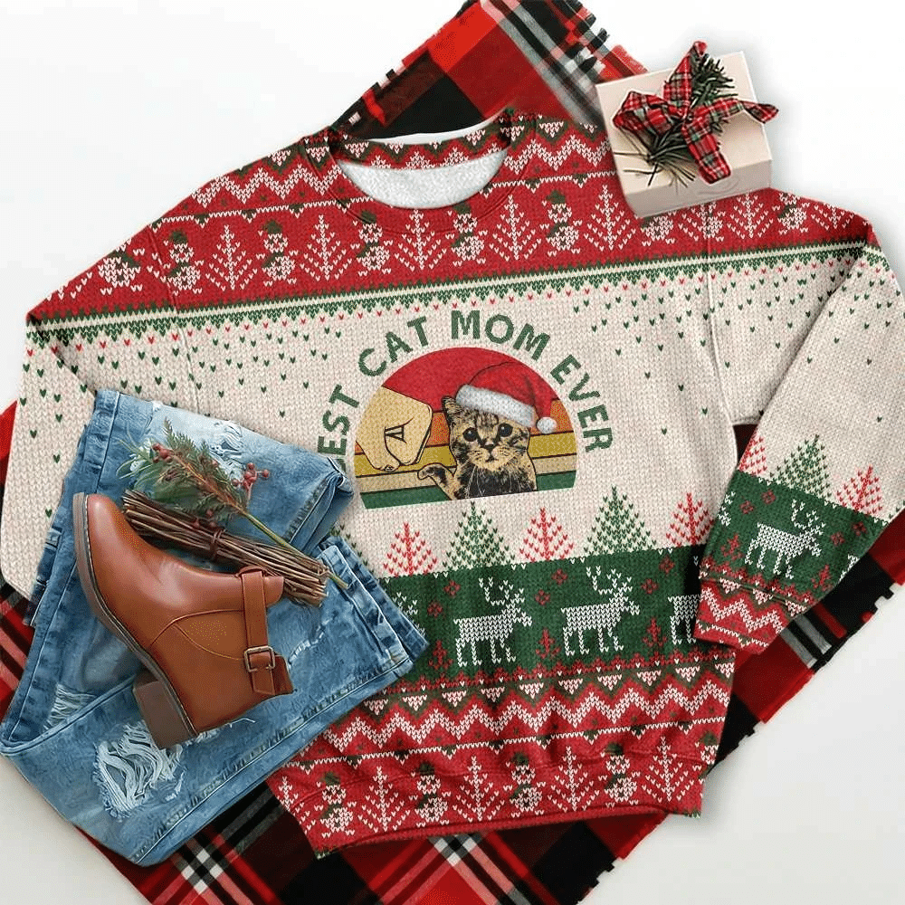 BEST CAT MOM EVER CHRISTMAS UGLY SWEATER  HN161284