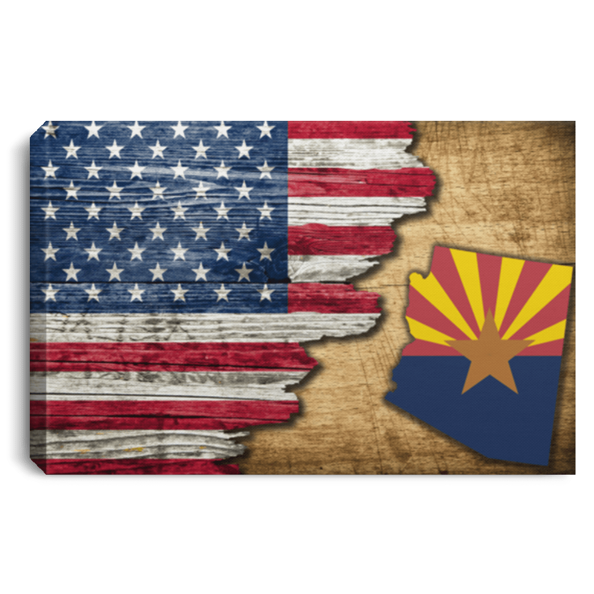 United States/Arizona Flag Ripped Effect 18X12 Inches Landscape Canvas .75In Frame